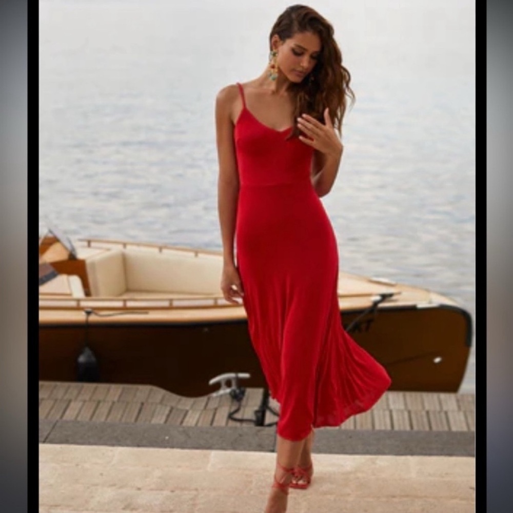 Alamour The Label Roza Red Open Back Midi‎ Dress XL Clean Girl Glam NWT